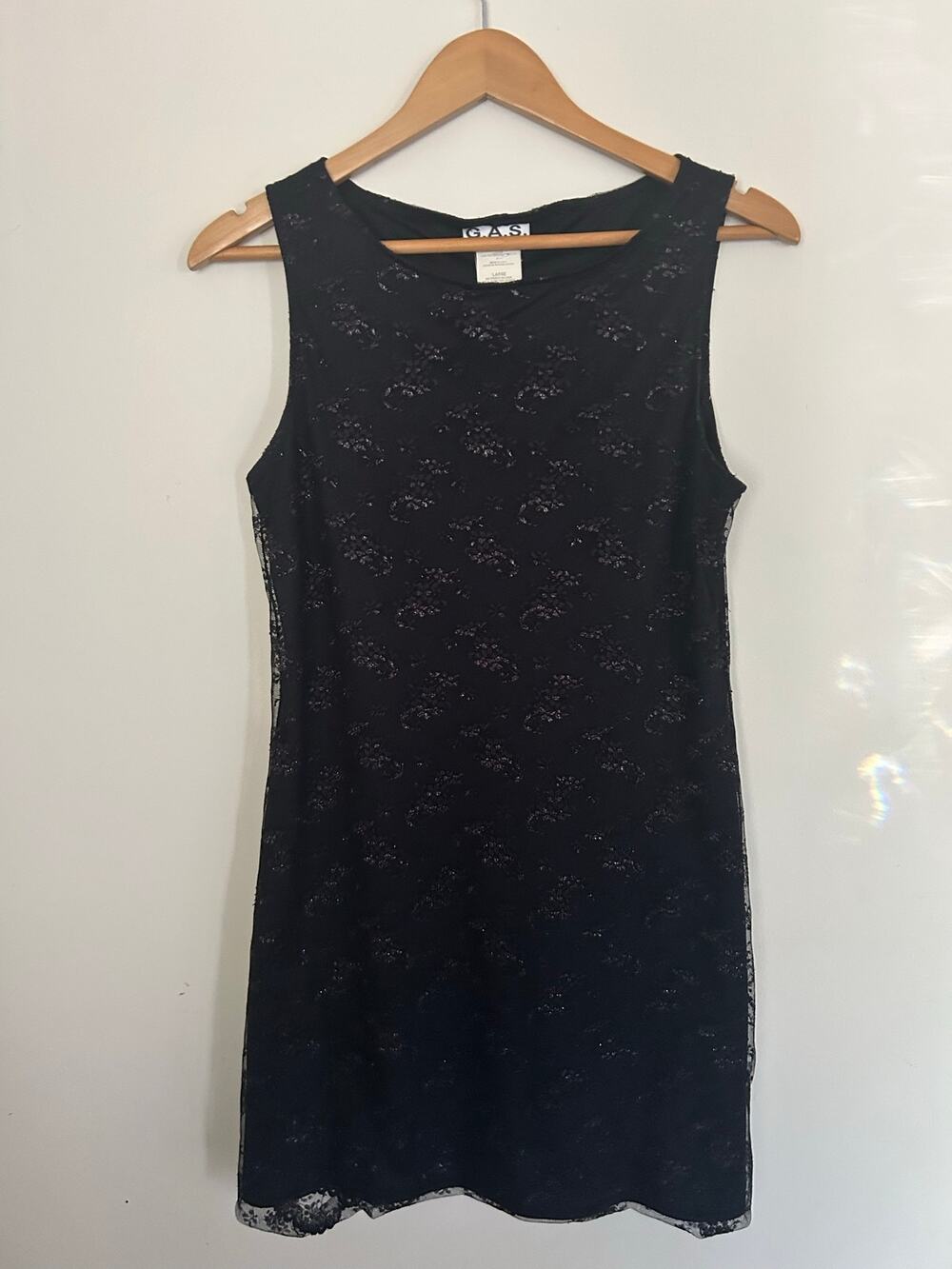 Vtg G.A.S. Black Lace Layered Shift Dress L Moody Grunge GothChic Glam Y2K LBD